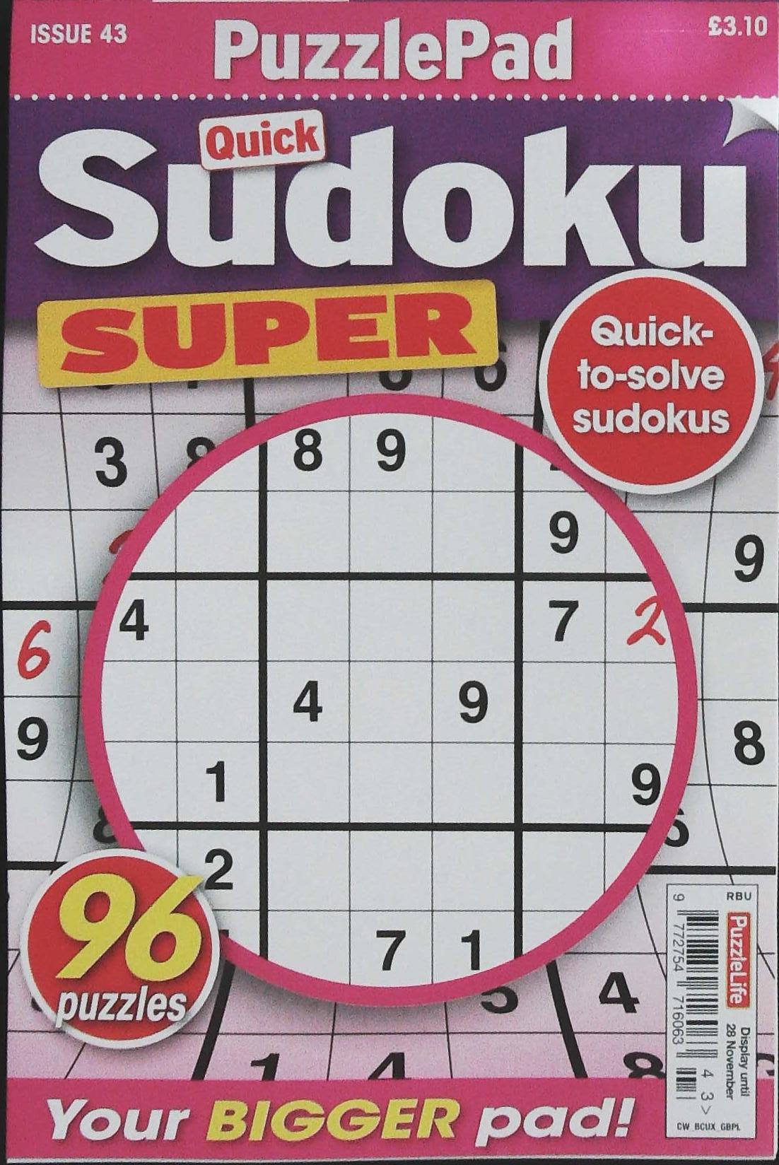 PUZZLELIFE PUZZLEPAD QUICK SUDOKU SUPER