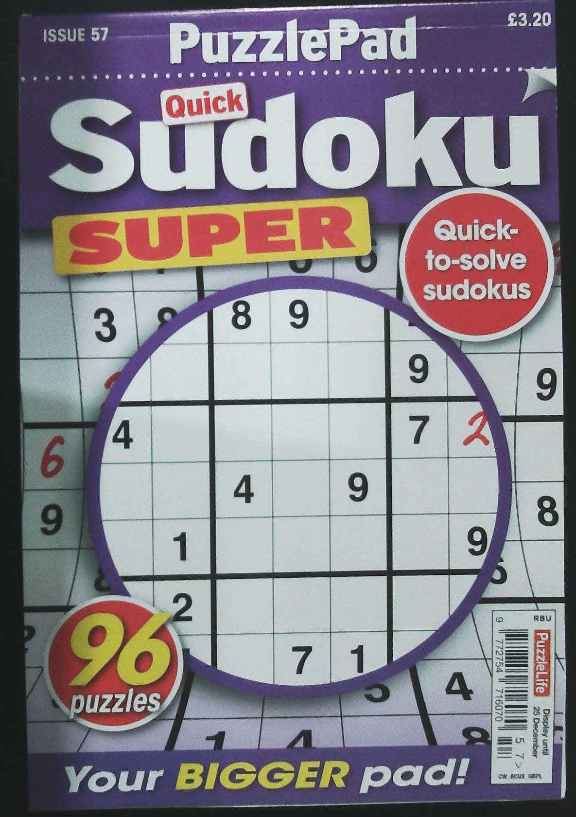 PUZZLELIFE PUZZLEPAD QUICK SUDOKU SUPER