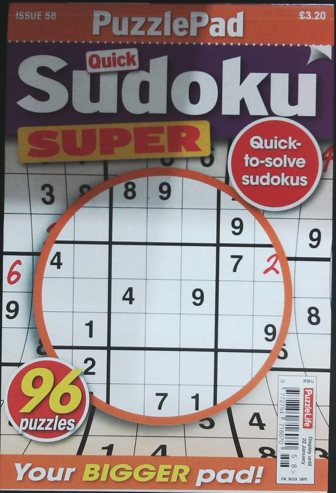 PUZZLELIFE PUZZLEPAD QUICK SUDOKU SUPER