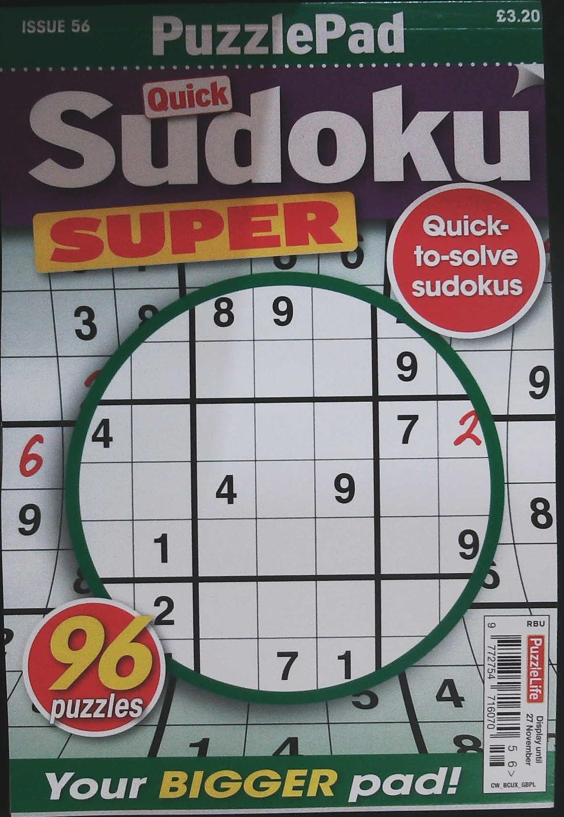 PUZZLELIFE PUZZLEPAD QUICK SUDOKU SUPER
