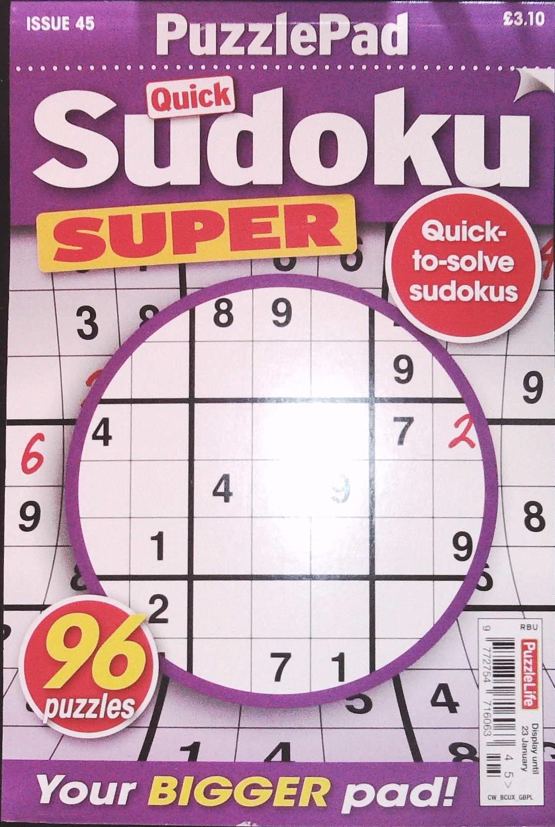 PUZZLELIFE PUZZLEPAD QUICK SUDOKU SUPER